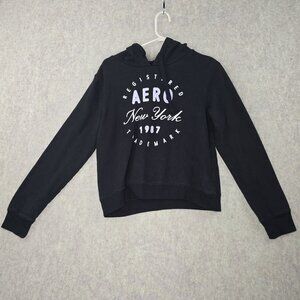 Aeropostale Womens Hoodie Black Pullover M Cotton Blend Embroidered Logo